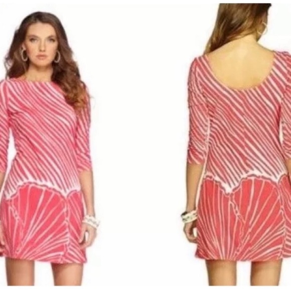 Lilly Pulitzer Tapango Pink & White Shimmy Shell Low Back Knit Sheath Dress - M - Picture 2 of 13